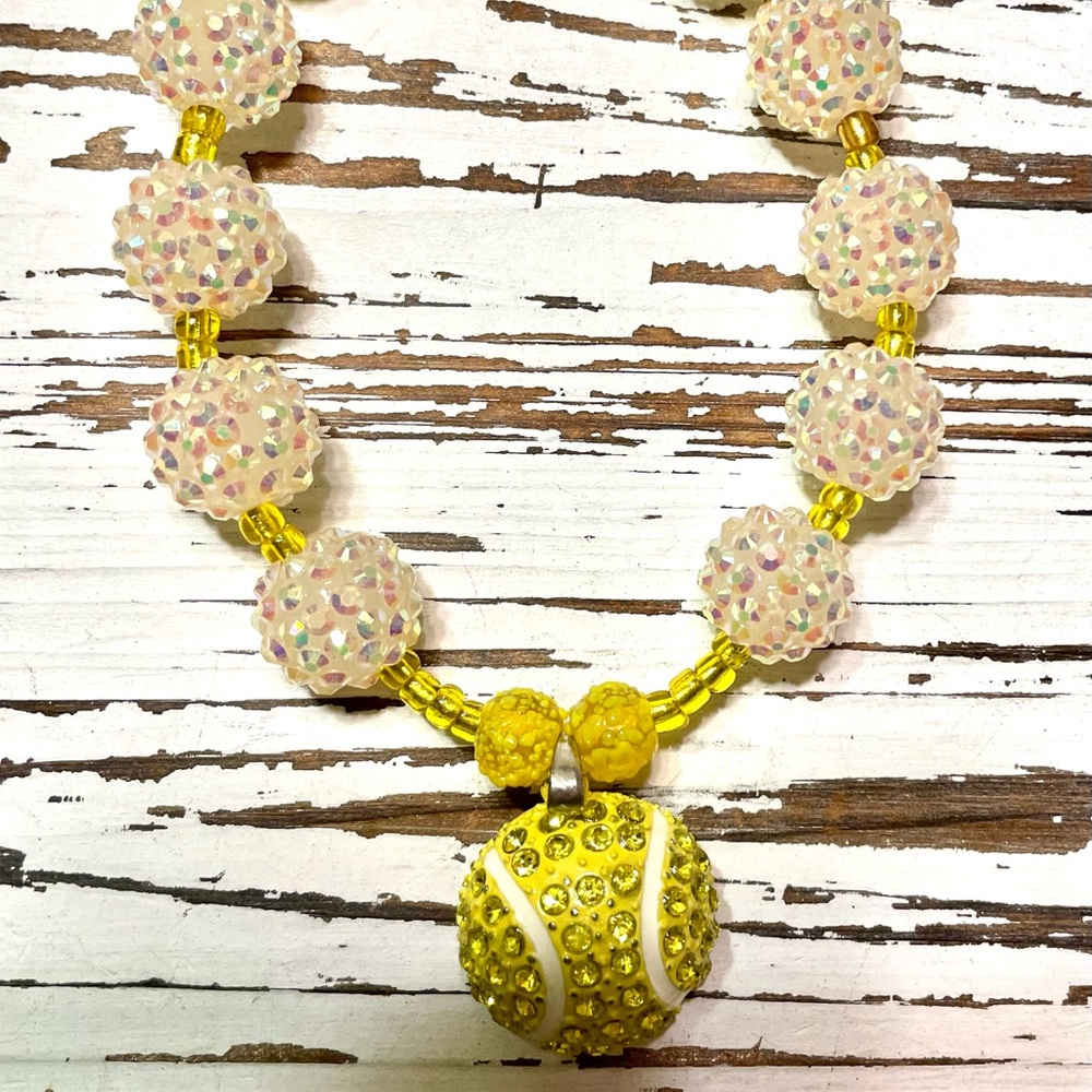 Yellow and White Beads with Baseball
 Charm Pet Necklace
